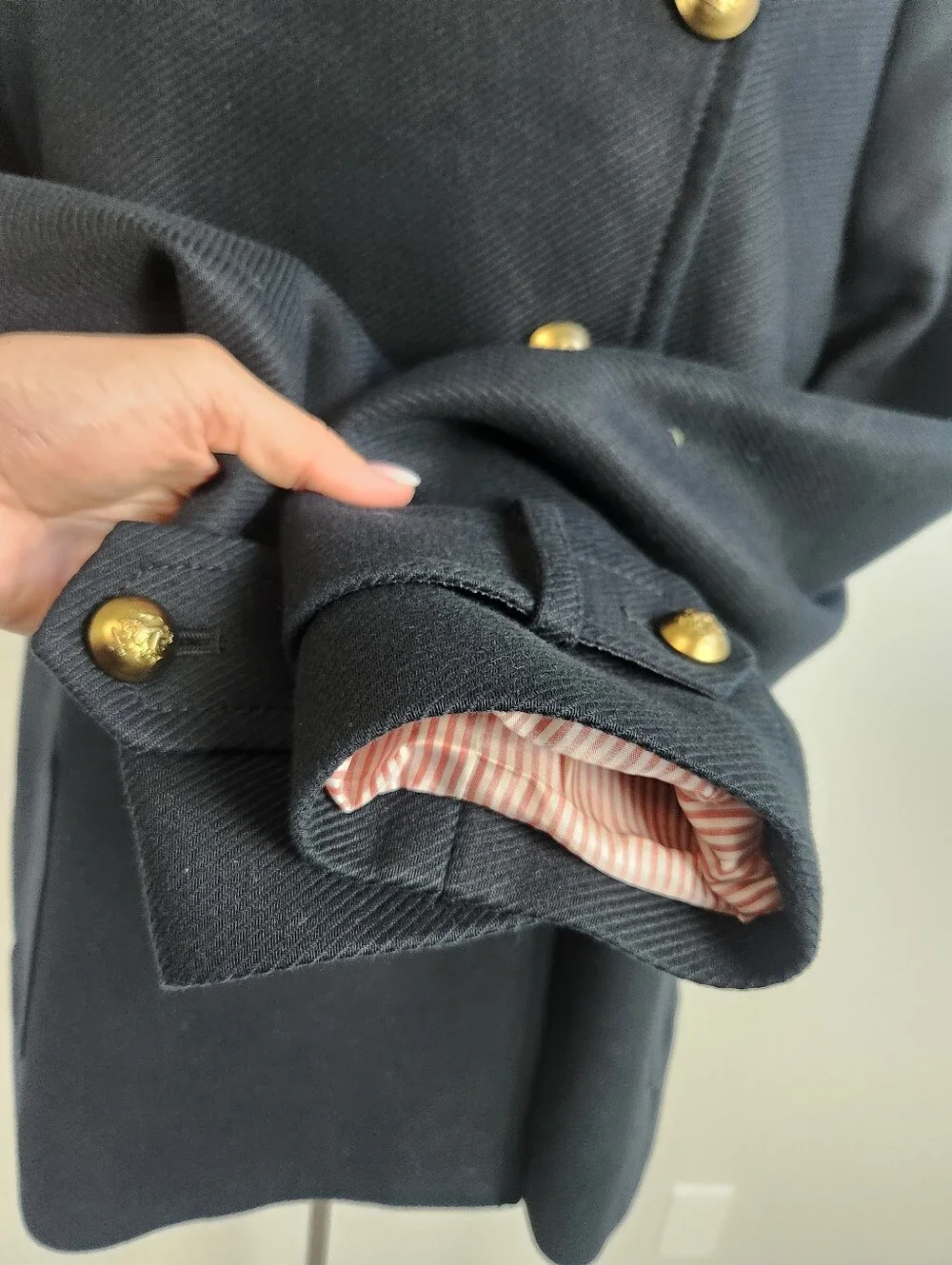 Heavy Cotton Pea Coat Navy Blue Gold Button Double Breasted XL Preppy Heritage - Picture 6 of 16